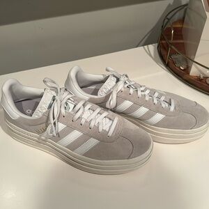 Worn once gray and white gazelle bold sneakers